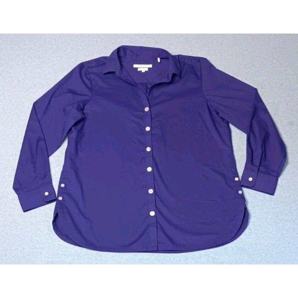 Foxcroft Beatrice Wrinkle Free Long Sleeve Button Up Blouse 16 Purple Preppy